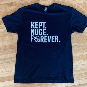 Edmonton Oilers Next Level Apparel Black Tee with White 'KEPT. NUGE. FOREVER.'